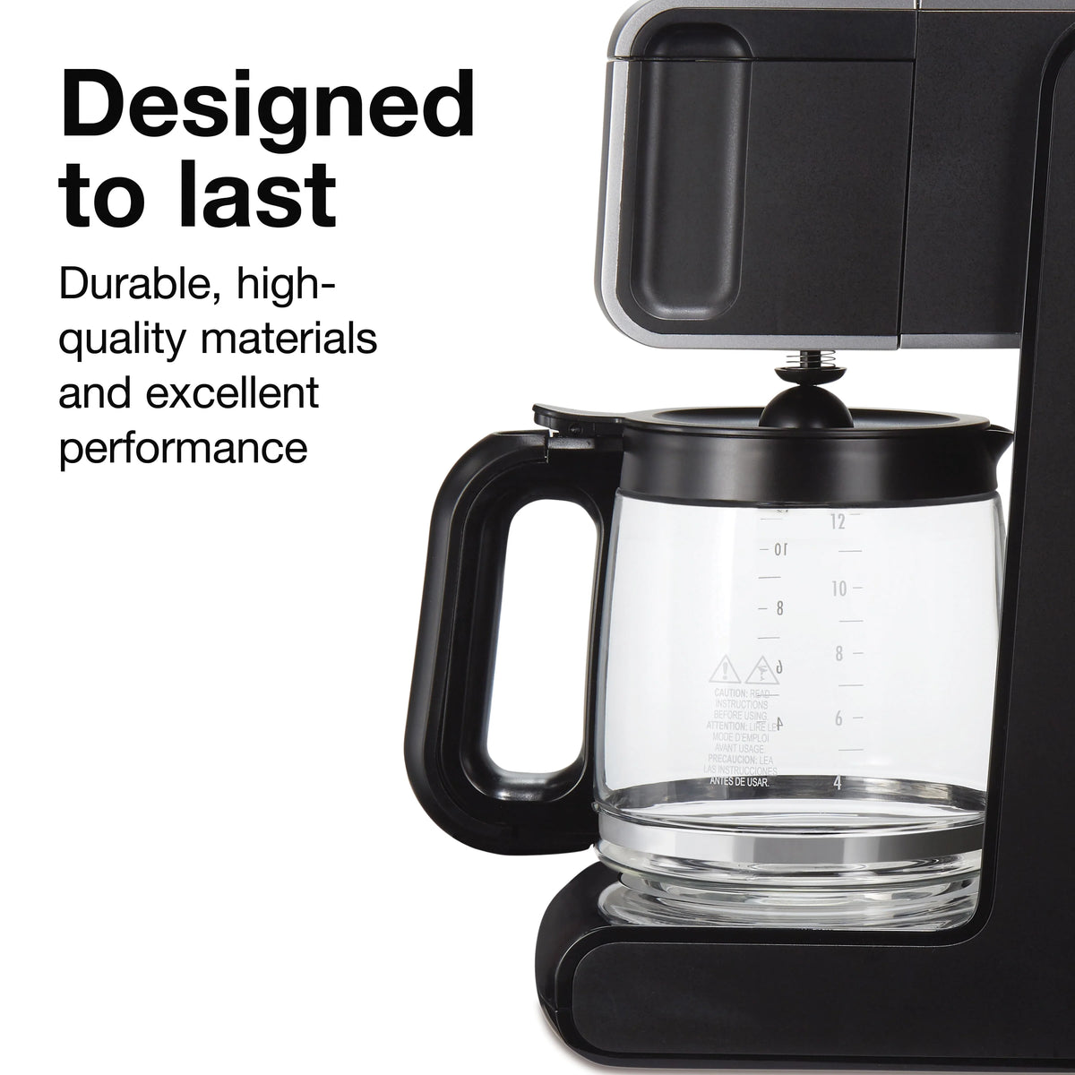 Programmable Coffee Maker, Glass Carafe, 12 Cup Capacity, Black and Silver M401