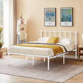 White Full Size Metal Platform Bed Frame with Headboard R613453