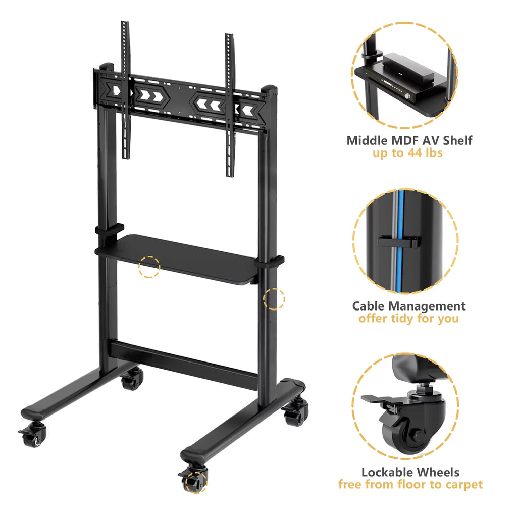 Black Rolling Mobile TV Stand for 55 to 90 inch Flat Screen TVs V454552