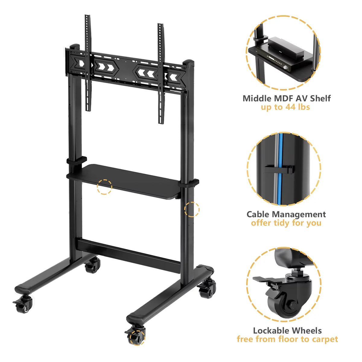 Black Rolling Mobile TV Stand for 55 to 90 inch Flat Screen TVs V454552