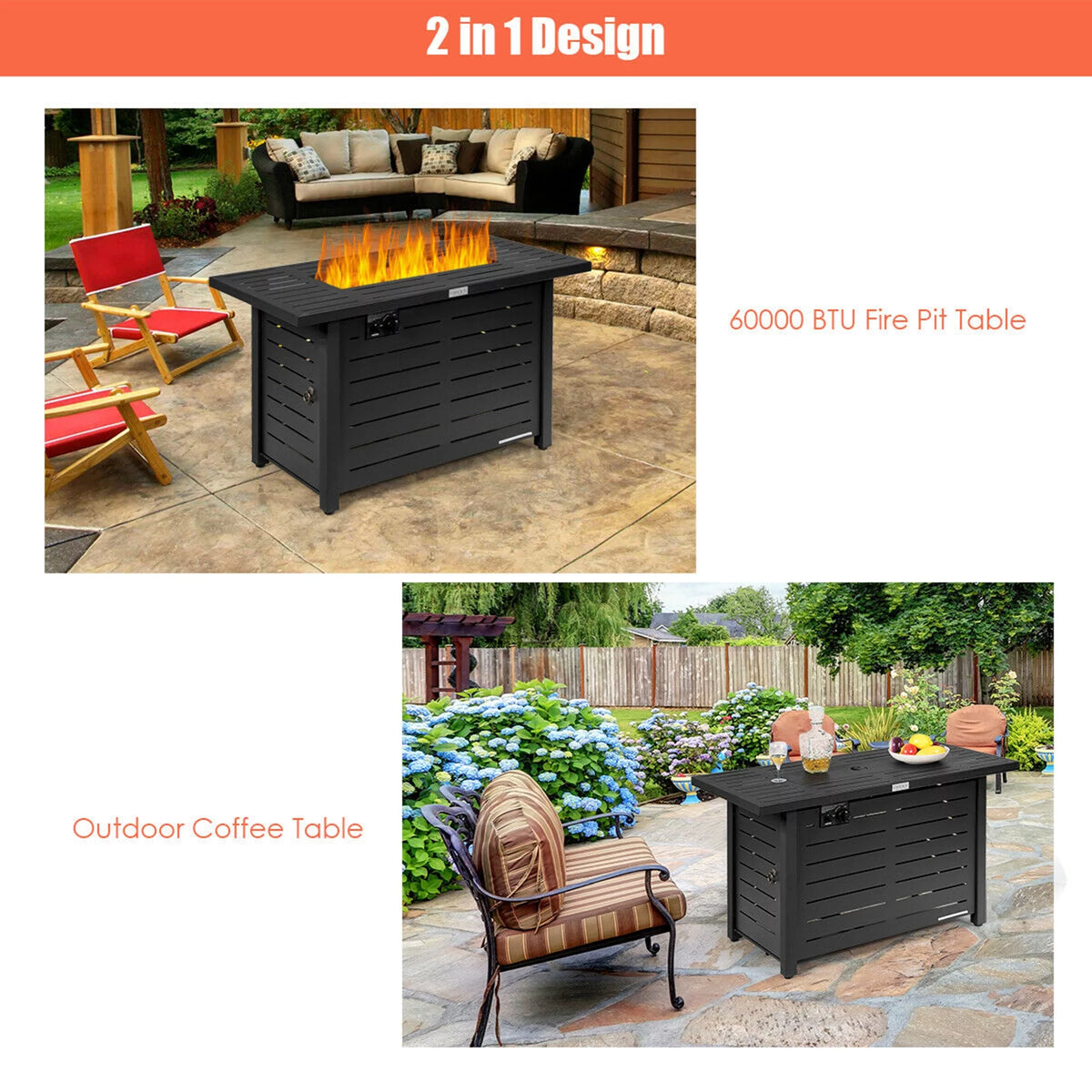 42'' Rectangular Propane Gas Fire Pit Outdoor Table with Cover P442891