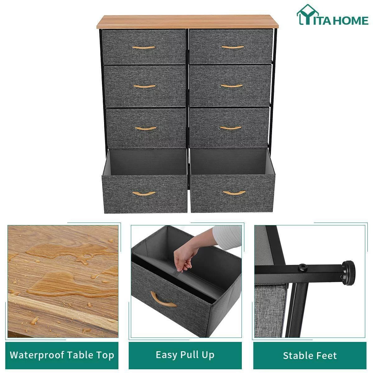 Dark Gray 8 Drawer Storage Dresser C504