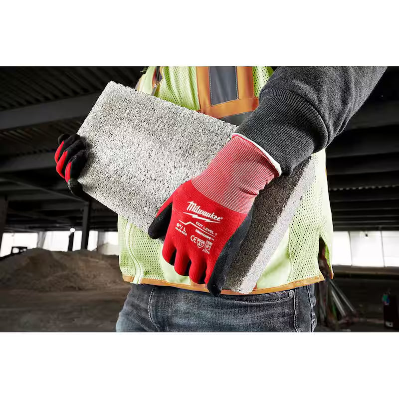 Red Nitrile Level 1 Cut Resistant Work Gloves 4-Pack H7316
