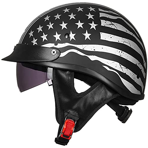 Half Helmet Motorcycle Open Face Sun Visor Quick Release Buckle DOT Approved Z208991