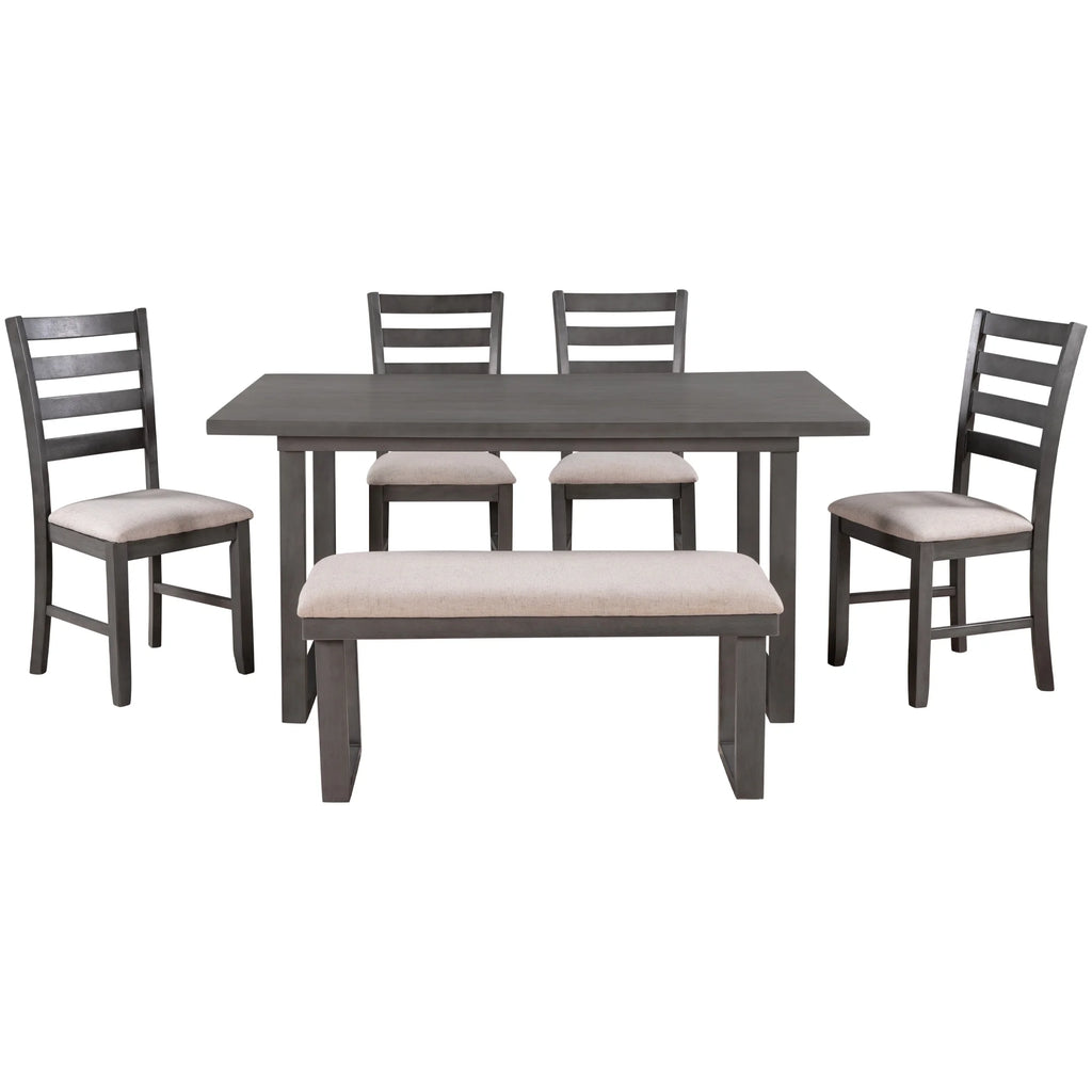 Solid Wood Dining Room Set with Table Chairs and Bench A6081