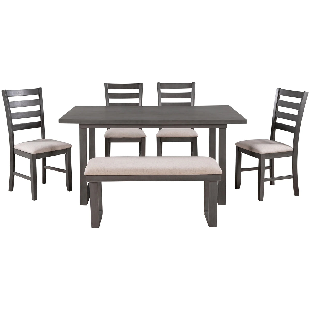 Solid Wood Dining Room Set with Table Chairs and Bench A6081
