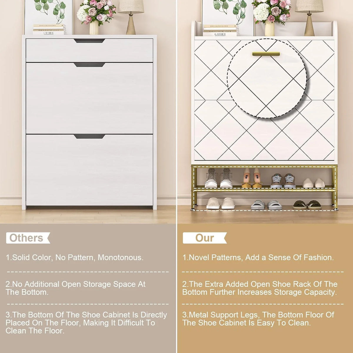 White Flip Drawer Shoe Cabinet A131257