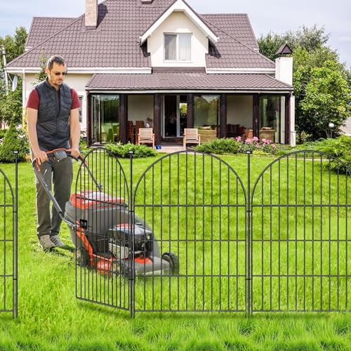 Black 32 in 16 Panels Rustproof Metal Wire Garden Fence Animal Barrier with Gate M552