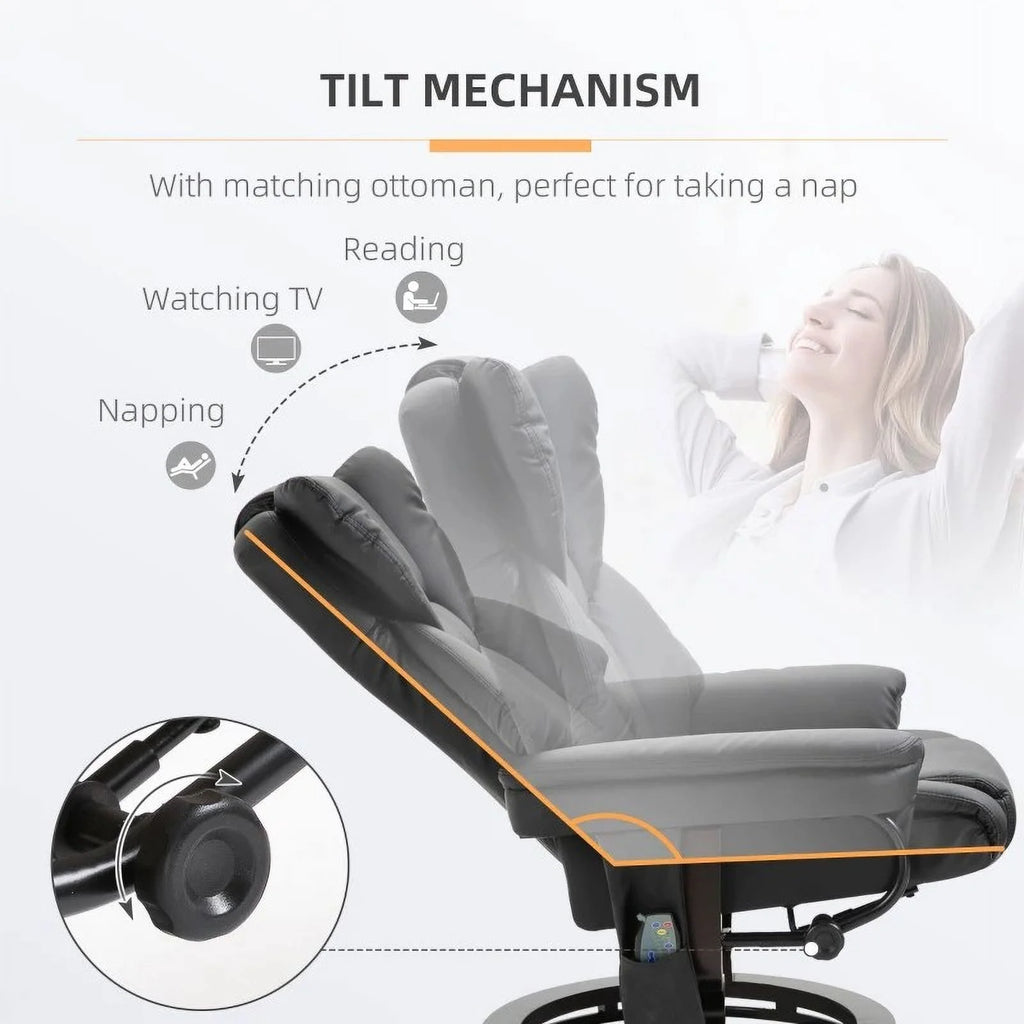 Black Faux Leather Remote Massage Recliner Chair with Ottoman C411692