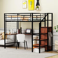 Twin Size Black Metal Loft Bed with Wardrobe and L-Shape Desk B6697