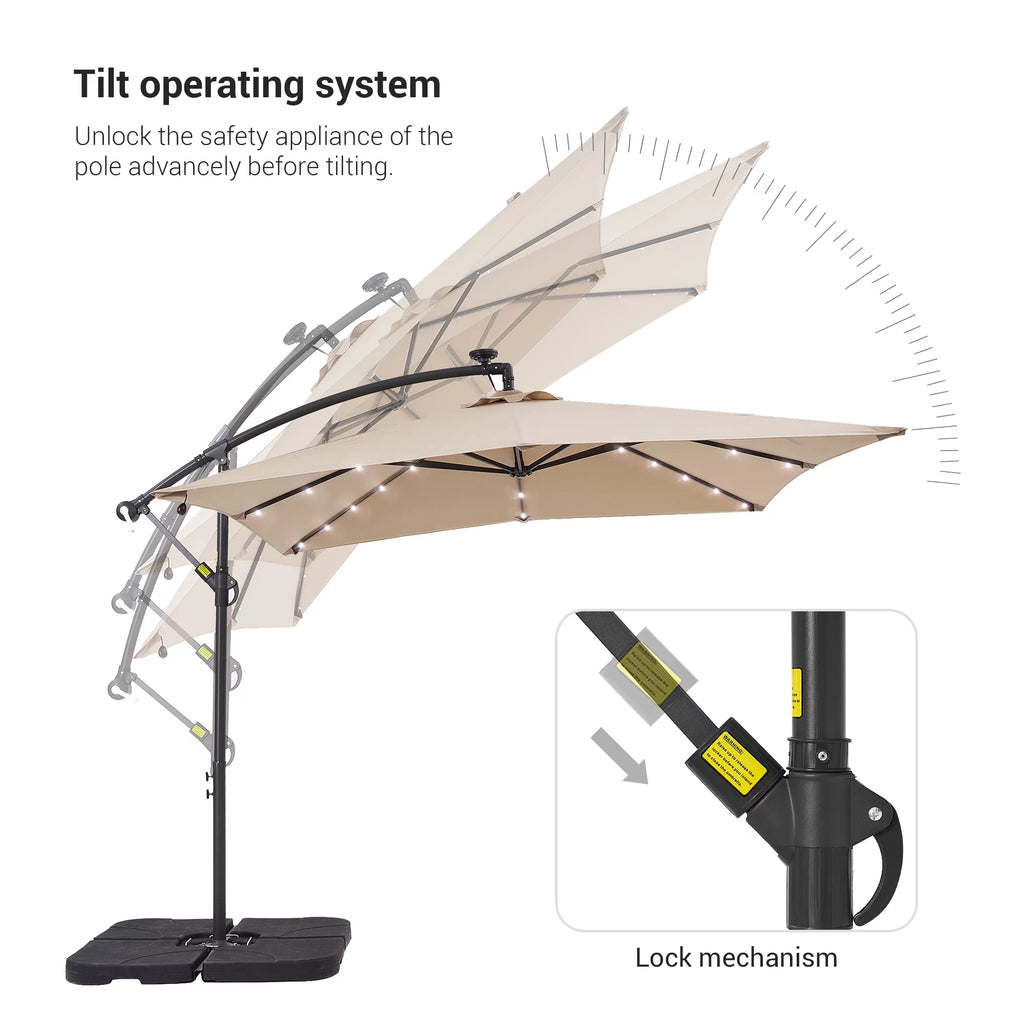 8.2 x 8.2ft LED Offset Hanging Umbrella with Base F252673