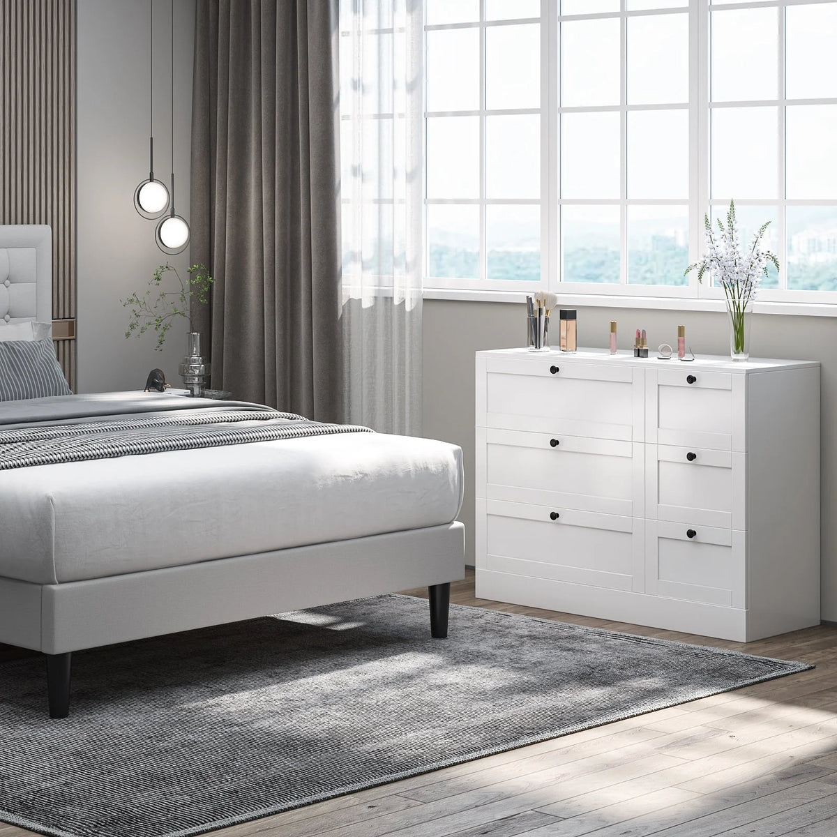 White 6 Drawer Wood Dresser B336492