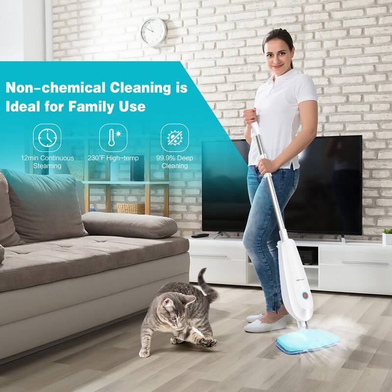 1100-Watt Electric Steam Mop with Water Tank White and Green Q1348