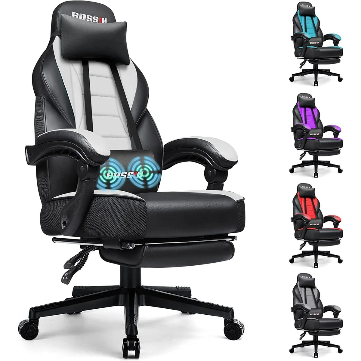 Gaming Chair with Footrest and Lumbar Support V9769