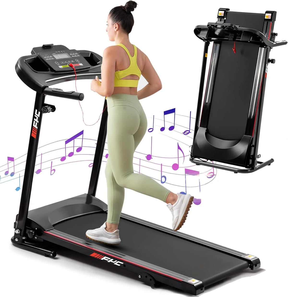 Folding Portable Treadmill with Phone Holder Black Y7902
