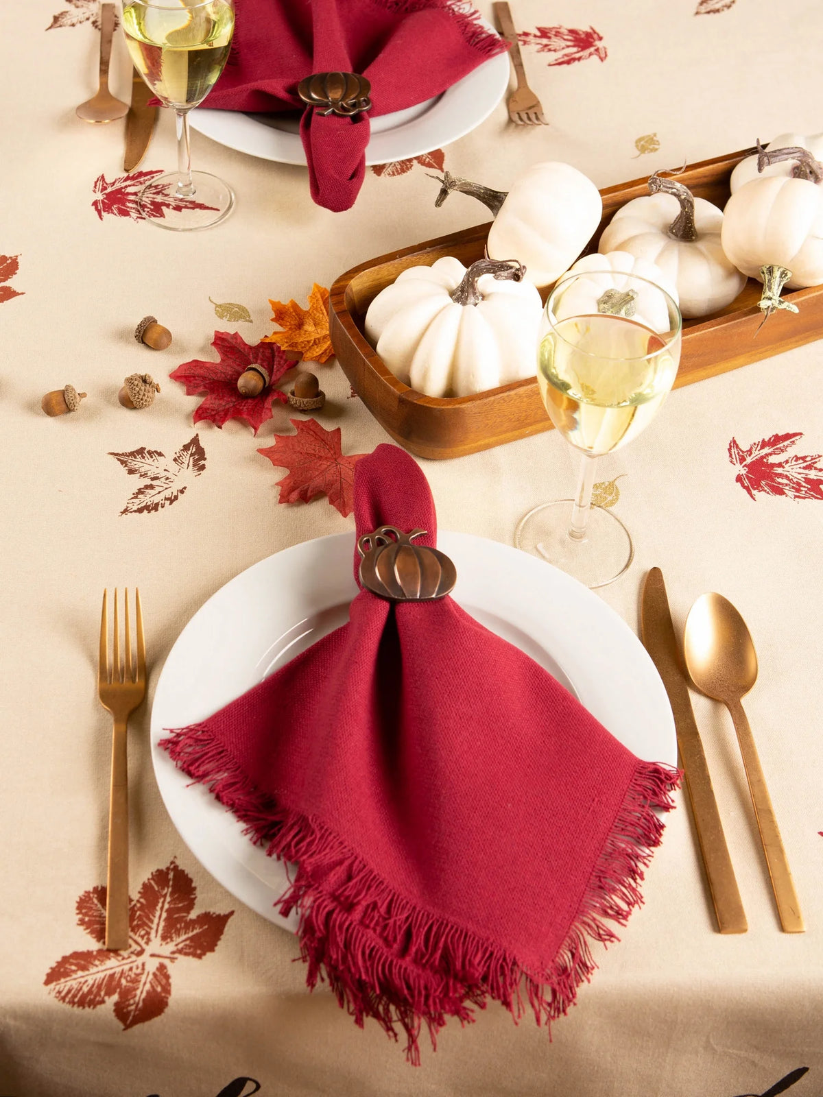 Ivory Rustic Leaves Print Rectangular Tablecloth 60" x 104" L147922