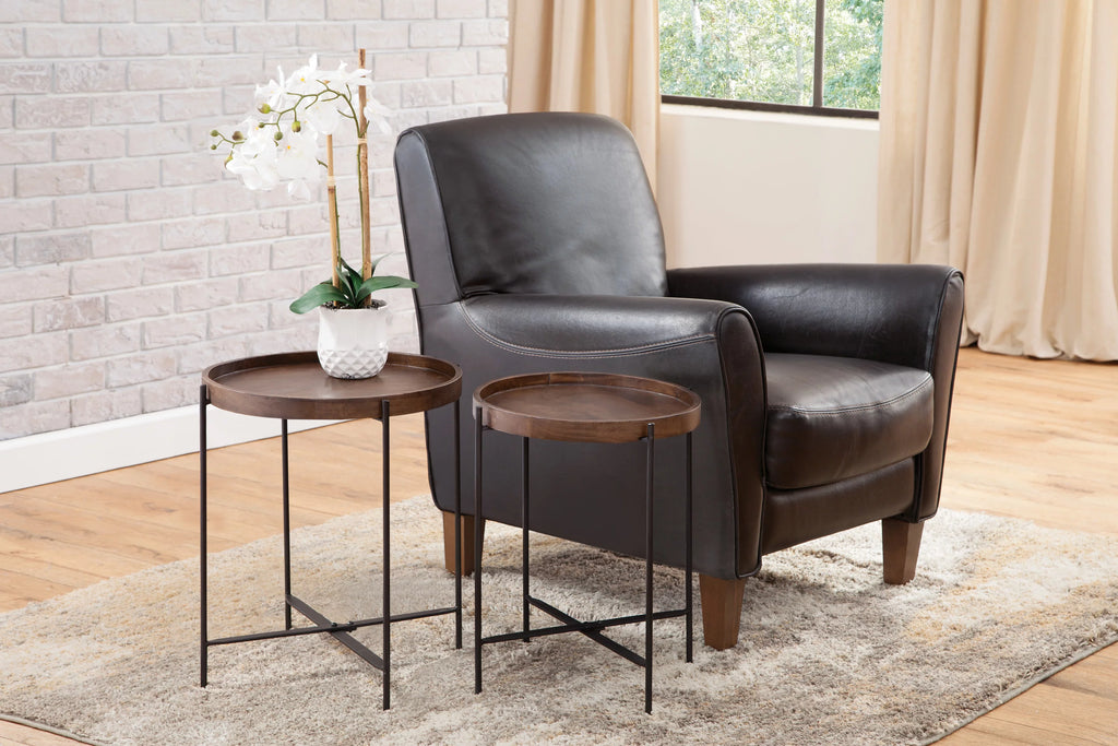 Set of 2 Round Wood Side Tables with Metal Legs V7249