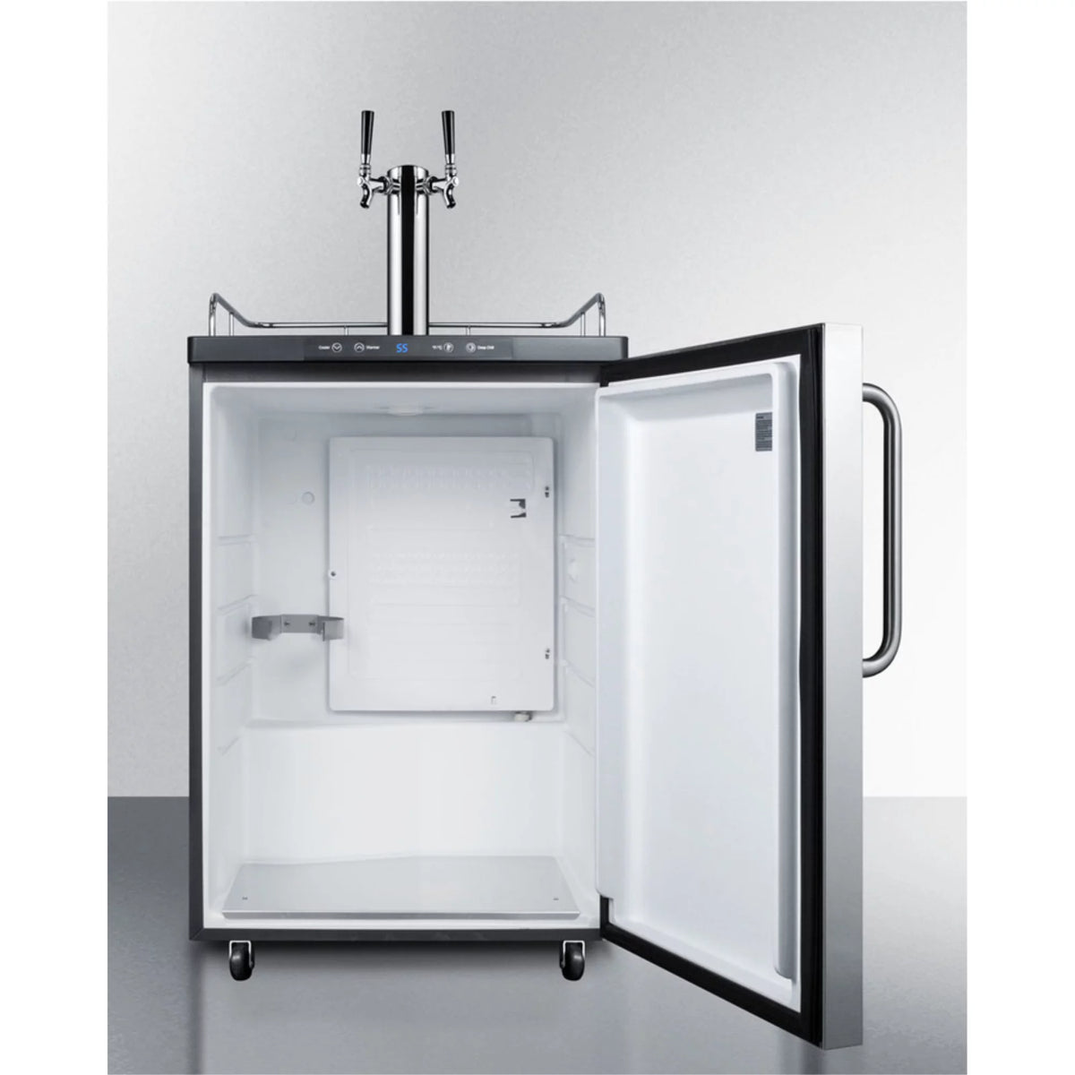 Freestanding Dual Tap Beer Dispenser with Digital Thermostat and Stainless Steel Door L50965