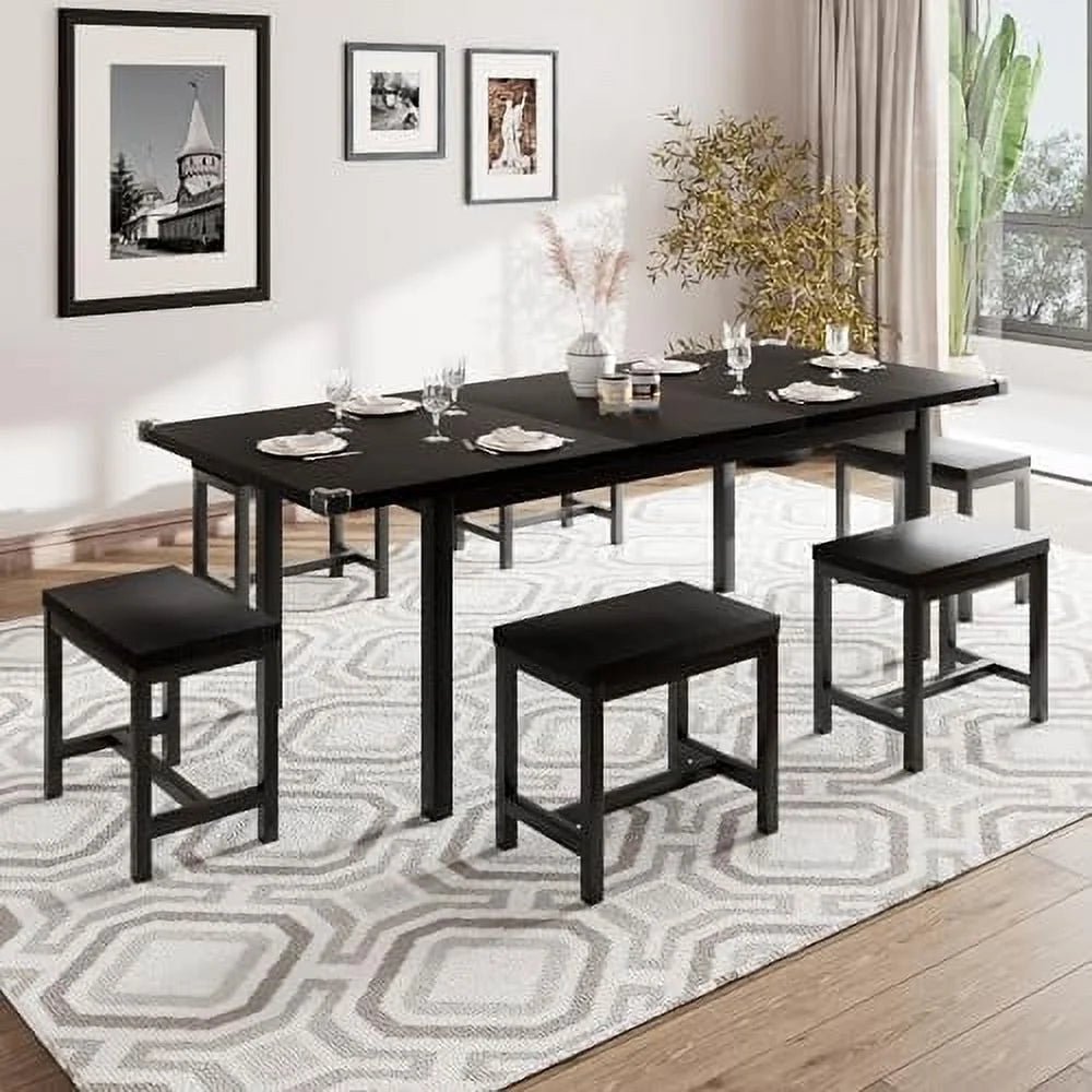 5-Piece Extendable Dining Table Set with 2 Benches and 2 Stools G486718