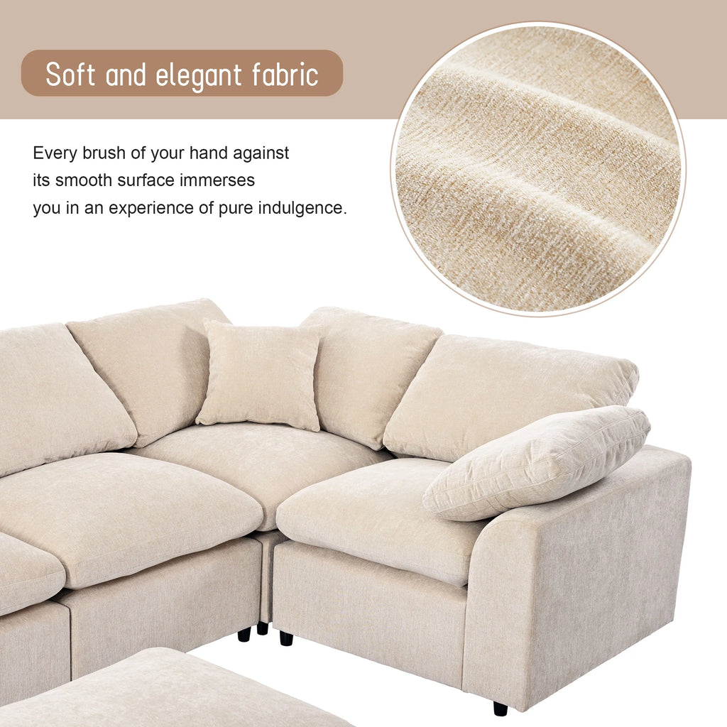 7-Seater Oversized Modular Chenille Sectional Sofa with Ottoman U869427