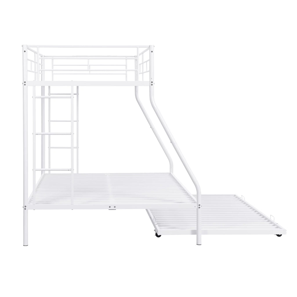Black Metal Twin over Full Bunk Bed with Trundle and 2 Ladders B5605