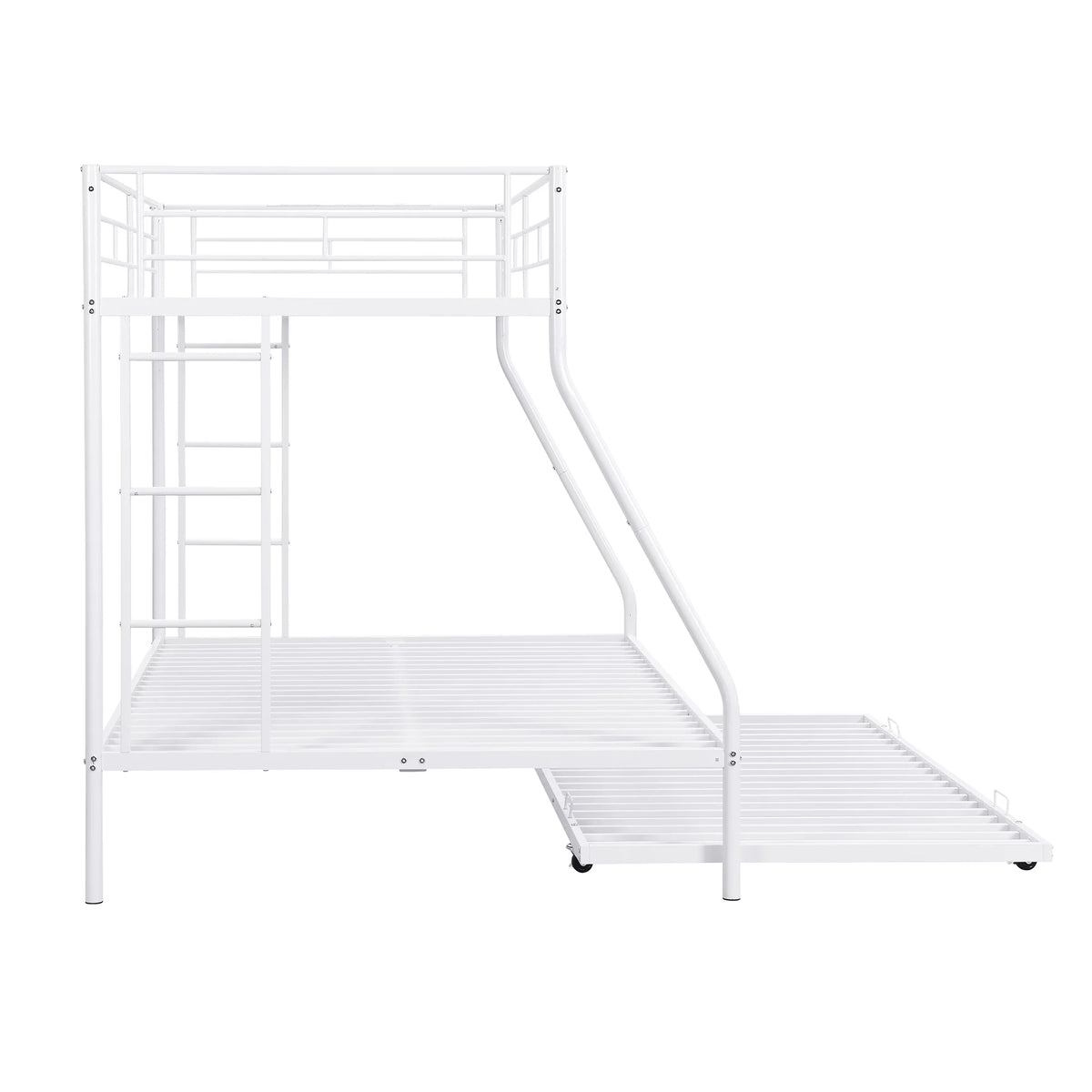 Black Metal Twin over Full Bunk Bed with Trundle and 2 Ladders B5605