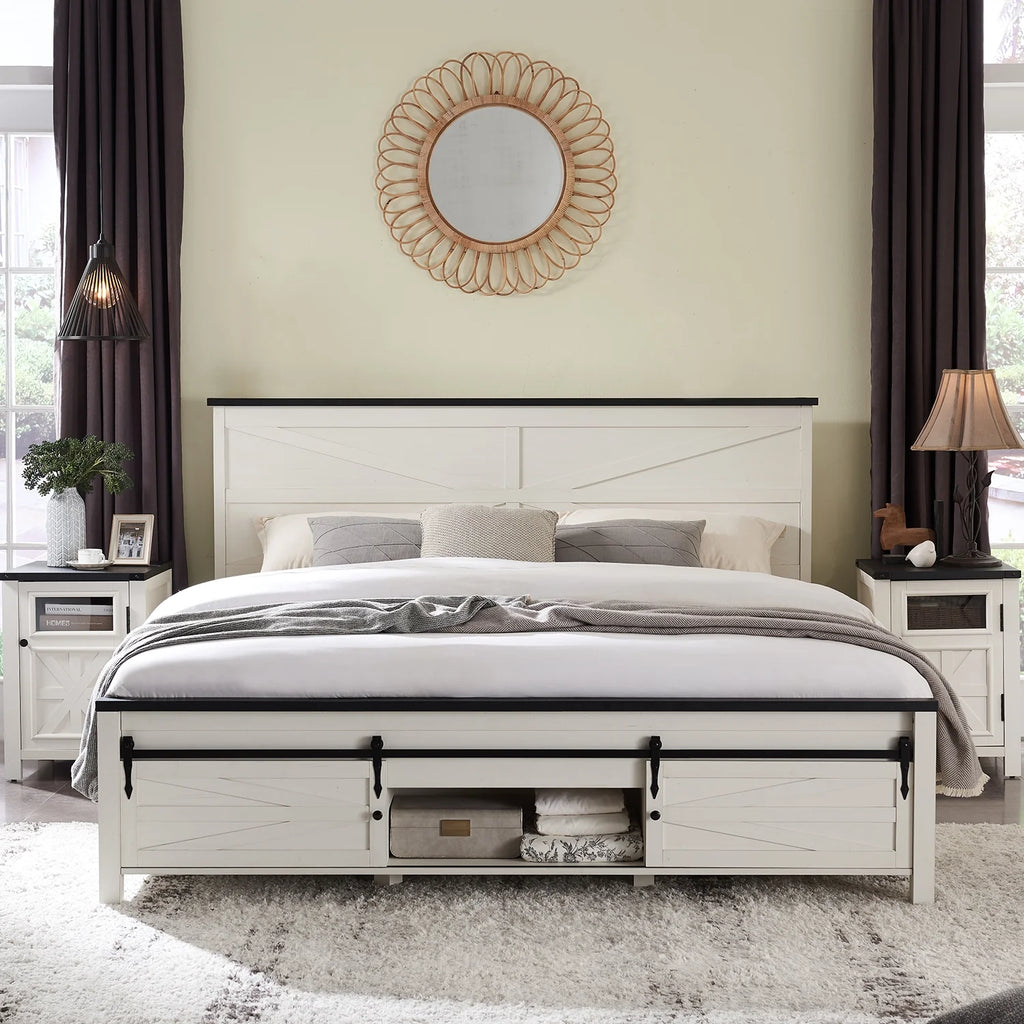 White King Size Platform Bed Frame with Headboard and Storage W8997