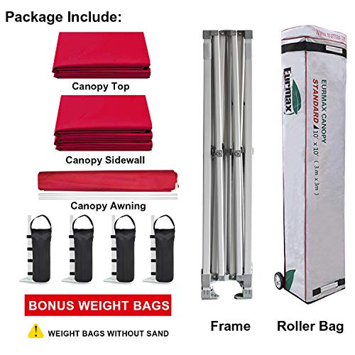 10 x 10 Pop up Canopy Tent with 4 Removable Sidewalls and Roller Bag White Q202159