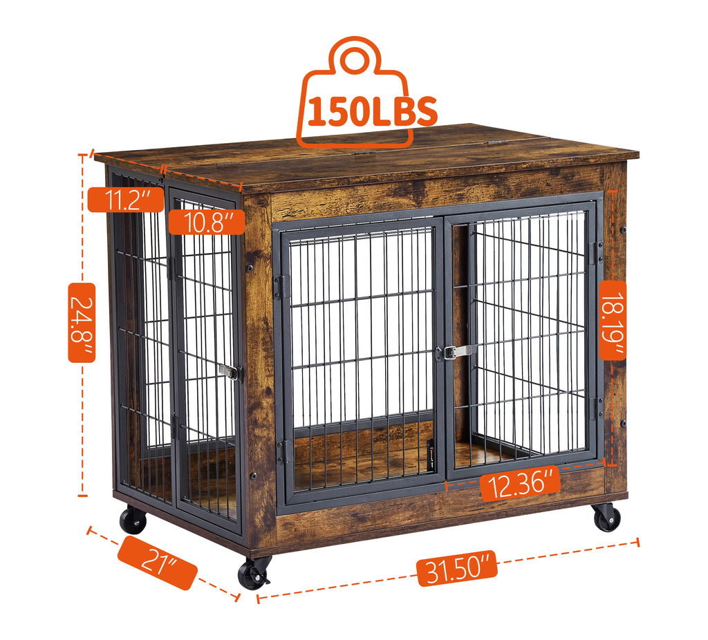 Furniture Dog Cage Crate with Double Doors on Casters C111