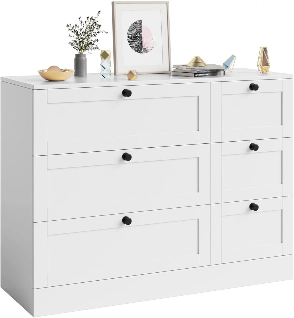 White 6 Drawer Wood Dresser B336492