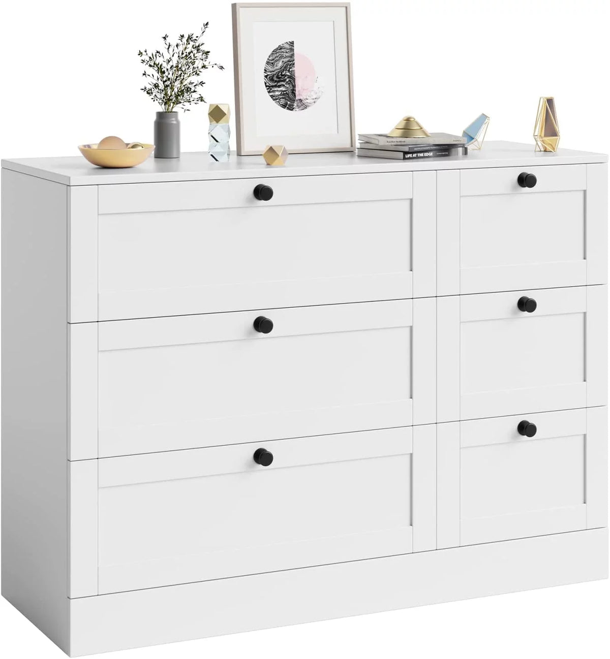White 6 Drawer Wood Dresser B336492