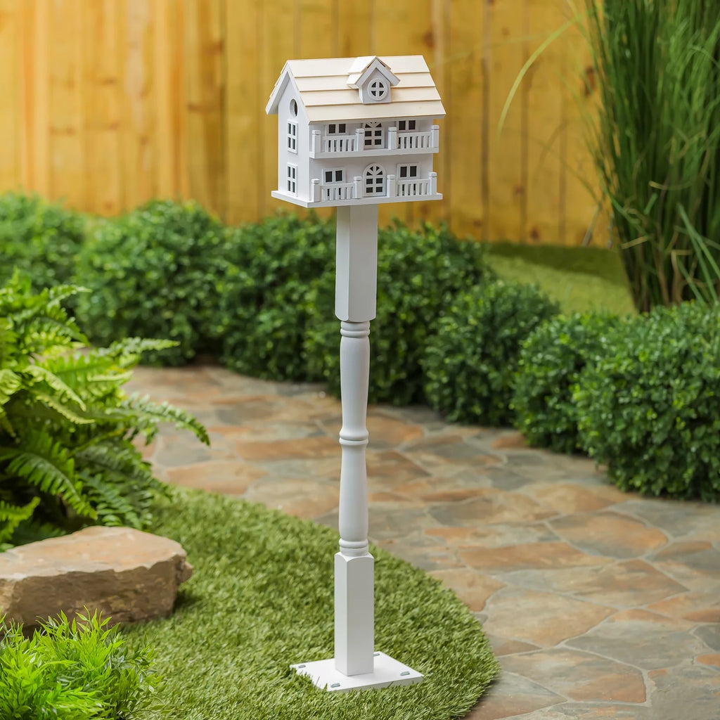 White Birdhouse with Post U837535