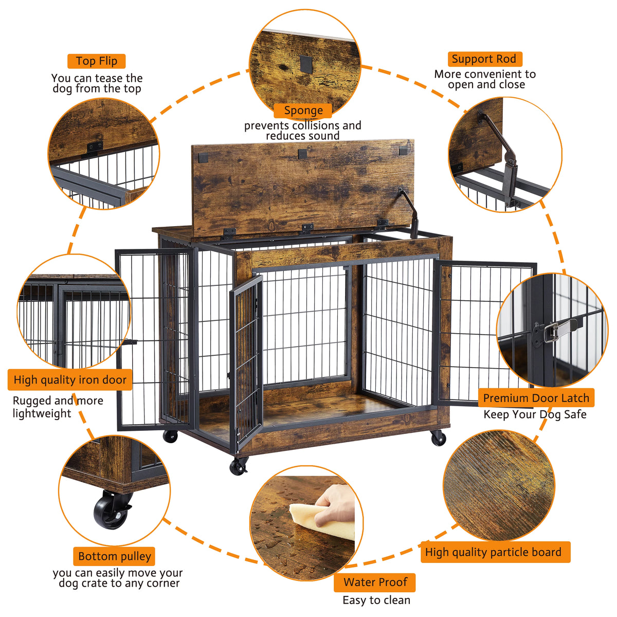 Furniture Dog Cage Crate with Double Doors on Casters C111