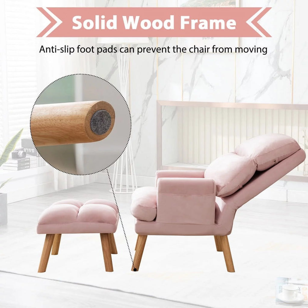 Beige Velvet Accent Chair with Ottoman J478