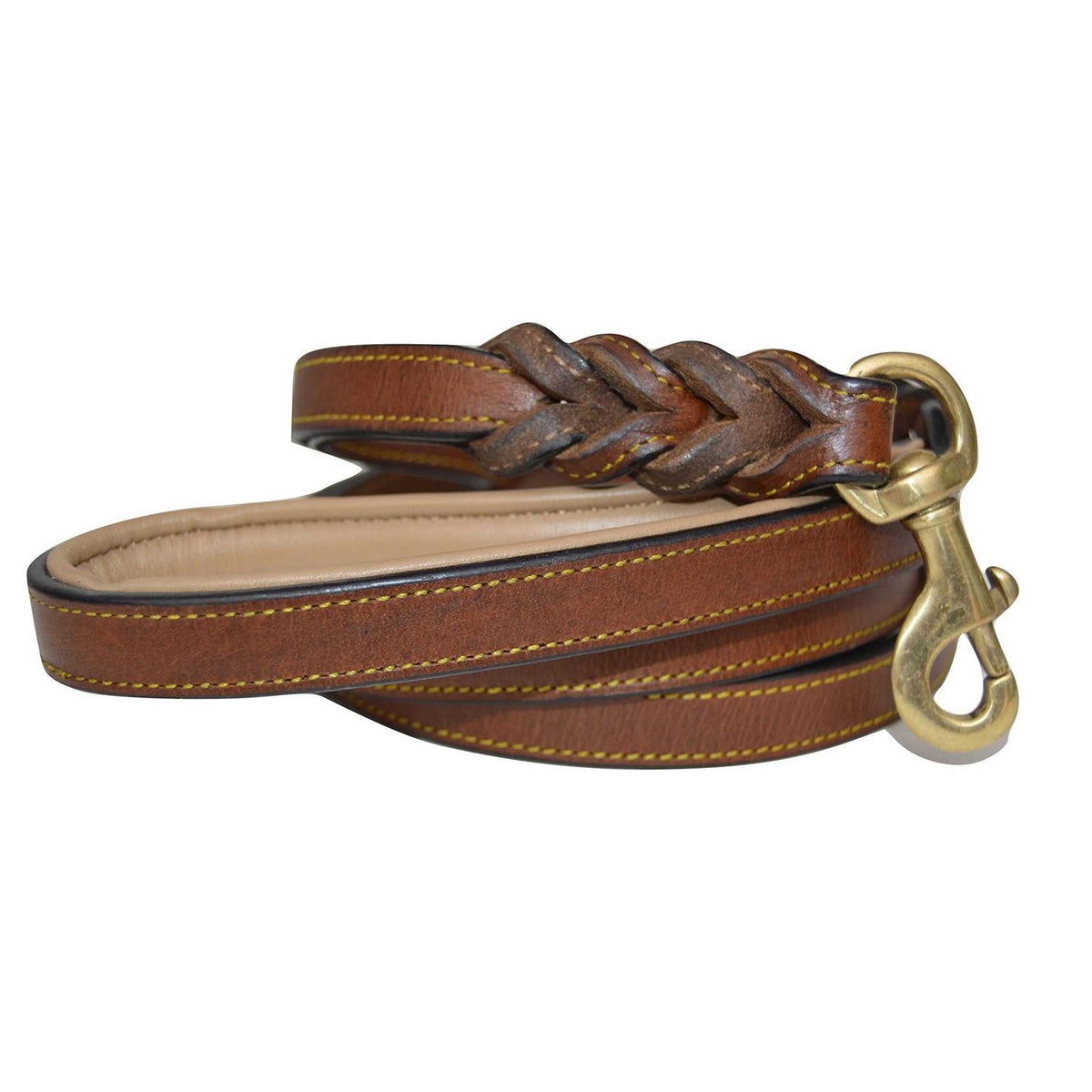 6 Foot Braided Leather Dog Leash with Traffic Handle T389