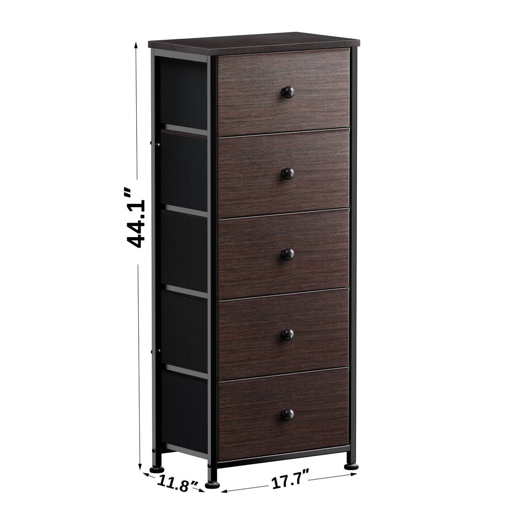 5 Drawer Faux Leather Dresser with Wooden Top F96552