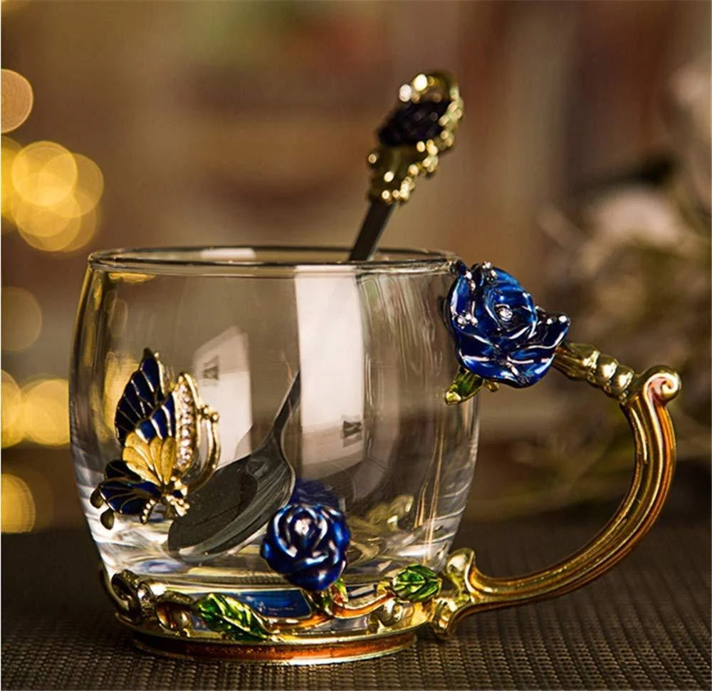 Lead-free Glass Coffee Mugs Tea Cup with Steel Spoon F270