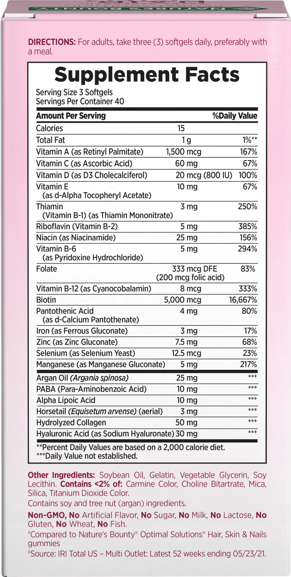 Hair, Skin and Nail Biotin & Vitamins A, C, & E Softgels, 120 Ct N806
