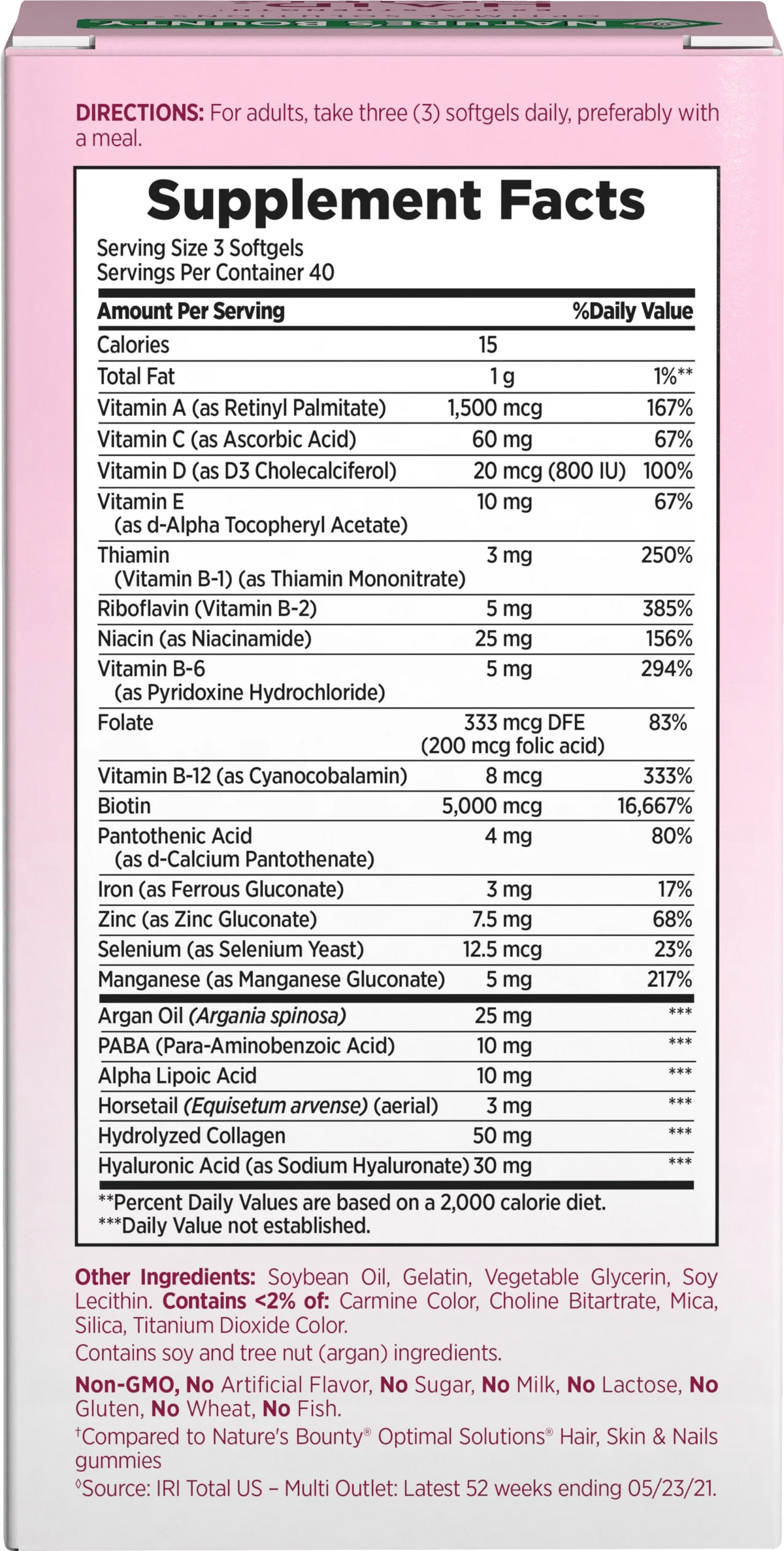 Hair, Skin and Nail Biotin & Vitamins A, C, & E Softgels, 120 Ct N806