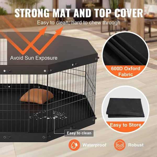 Foldable Metal Dog Playpen with Top Cover and Bottom Pad Q705926