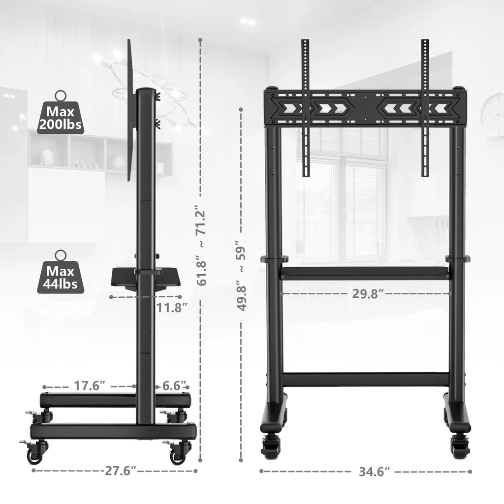 Black Rolling Mobile TV Stand for 55 to 90 inch Flat Screen TVs V454552