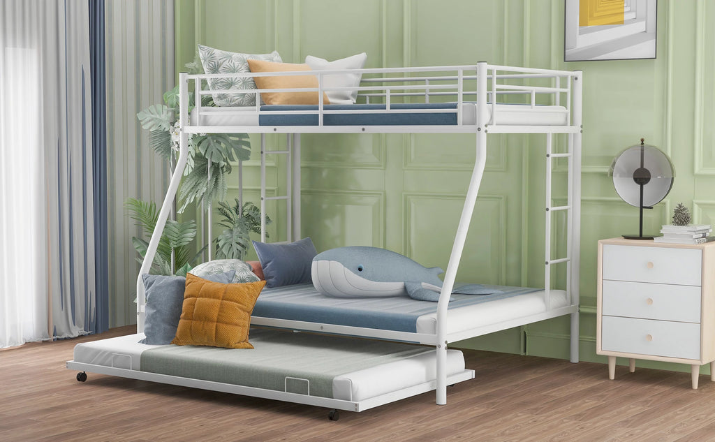Black Metal Twin over Full Bunk Bed with Trundle and 2 Ladders B5605