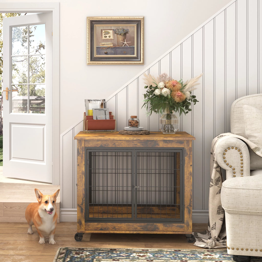 Furniture Dog Cage Crate with Double Doors on Casters C111