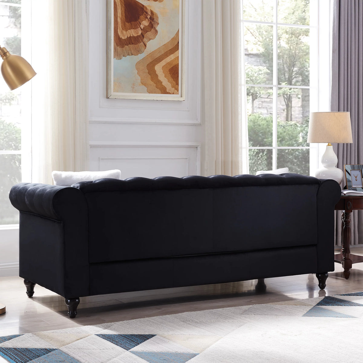 Black 2 Piece Sofa Set with 4 White Pillows H992916