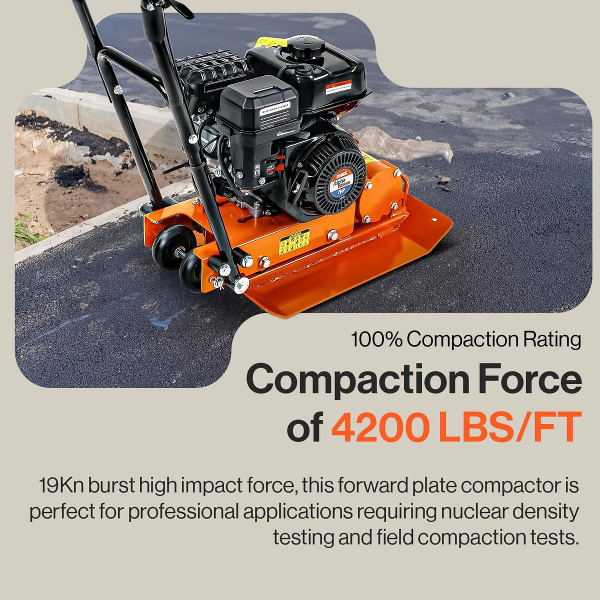 7 HP Gas Plate Compactor Rammer 4200 Pounds 20 × 15 Inch I9711