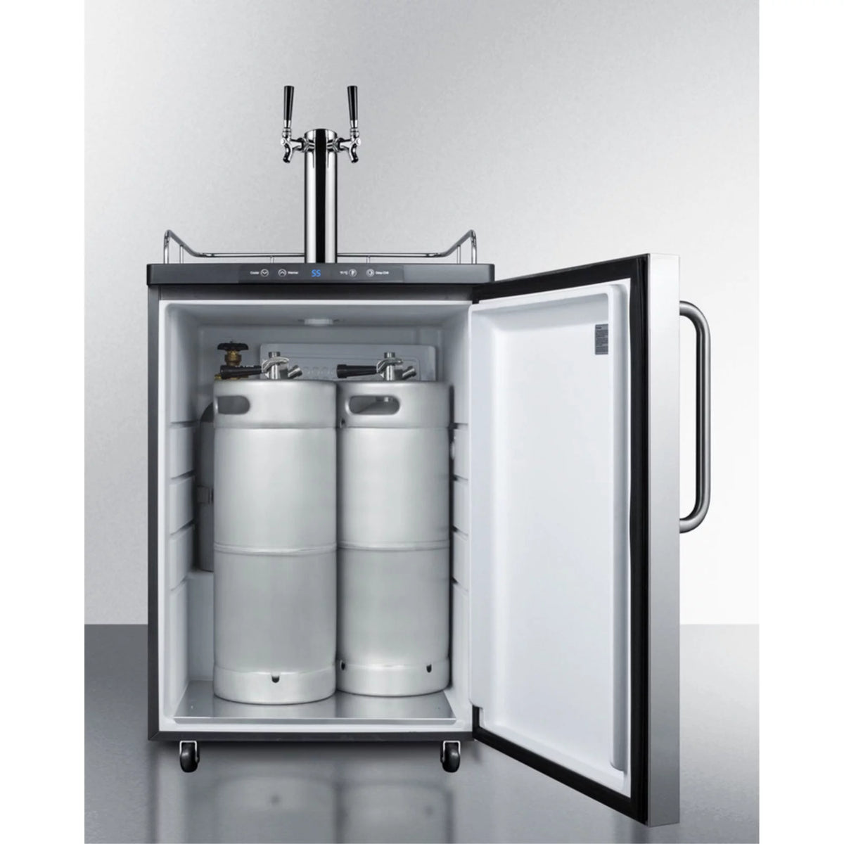 Freestanding Dual Tap Beer Dispenser with Digital Thermostat and Stainless Steel Door L50965