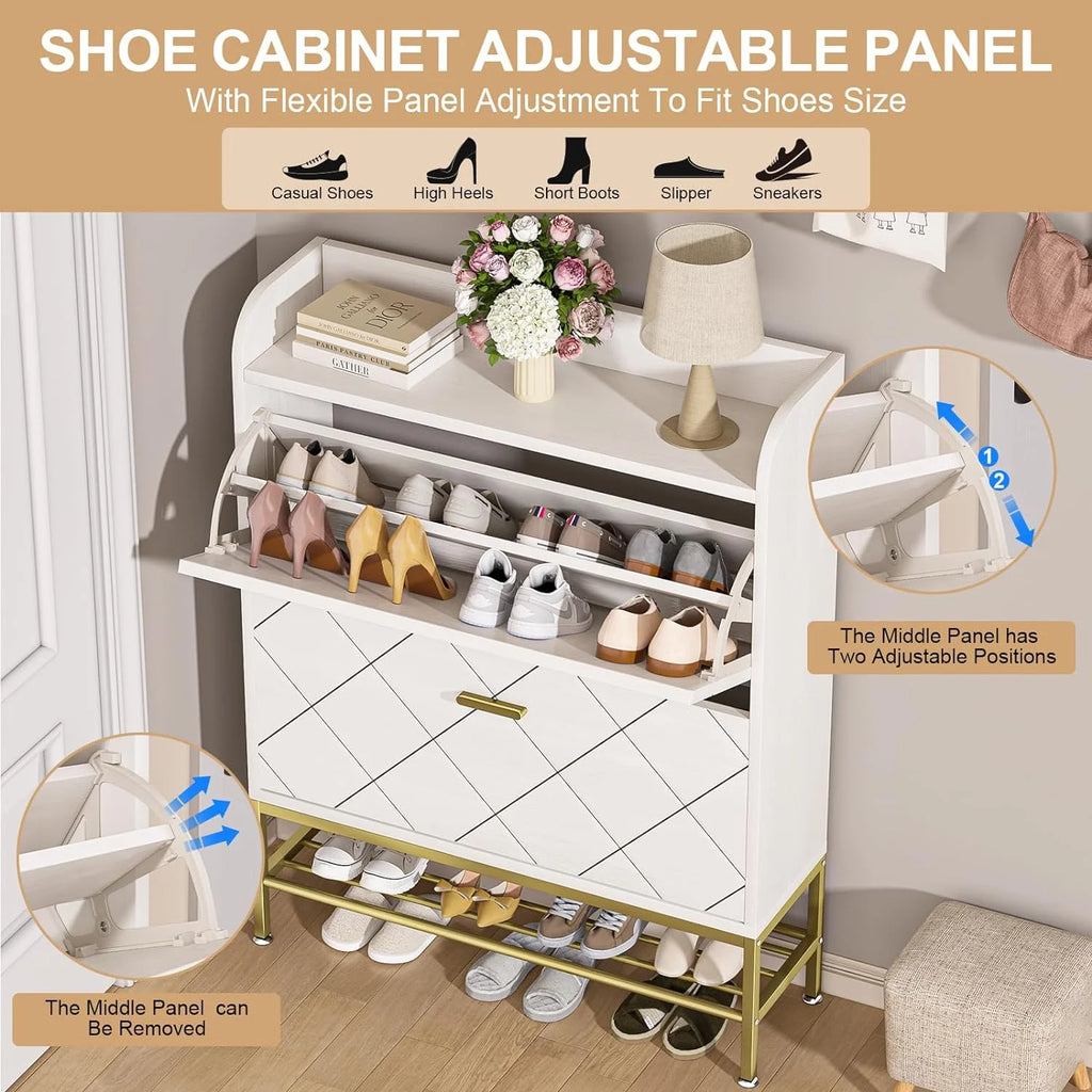 White Flip Drawer Shoe Cabinet A131257