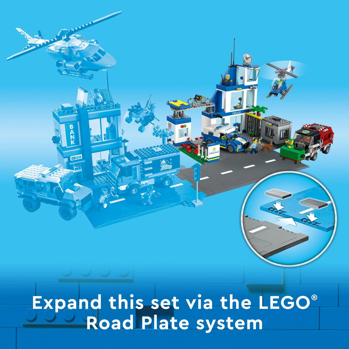 Police Station with Van, Garbage Truck & Helicopter Toy L883556