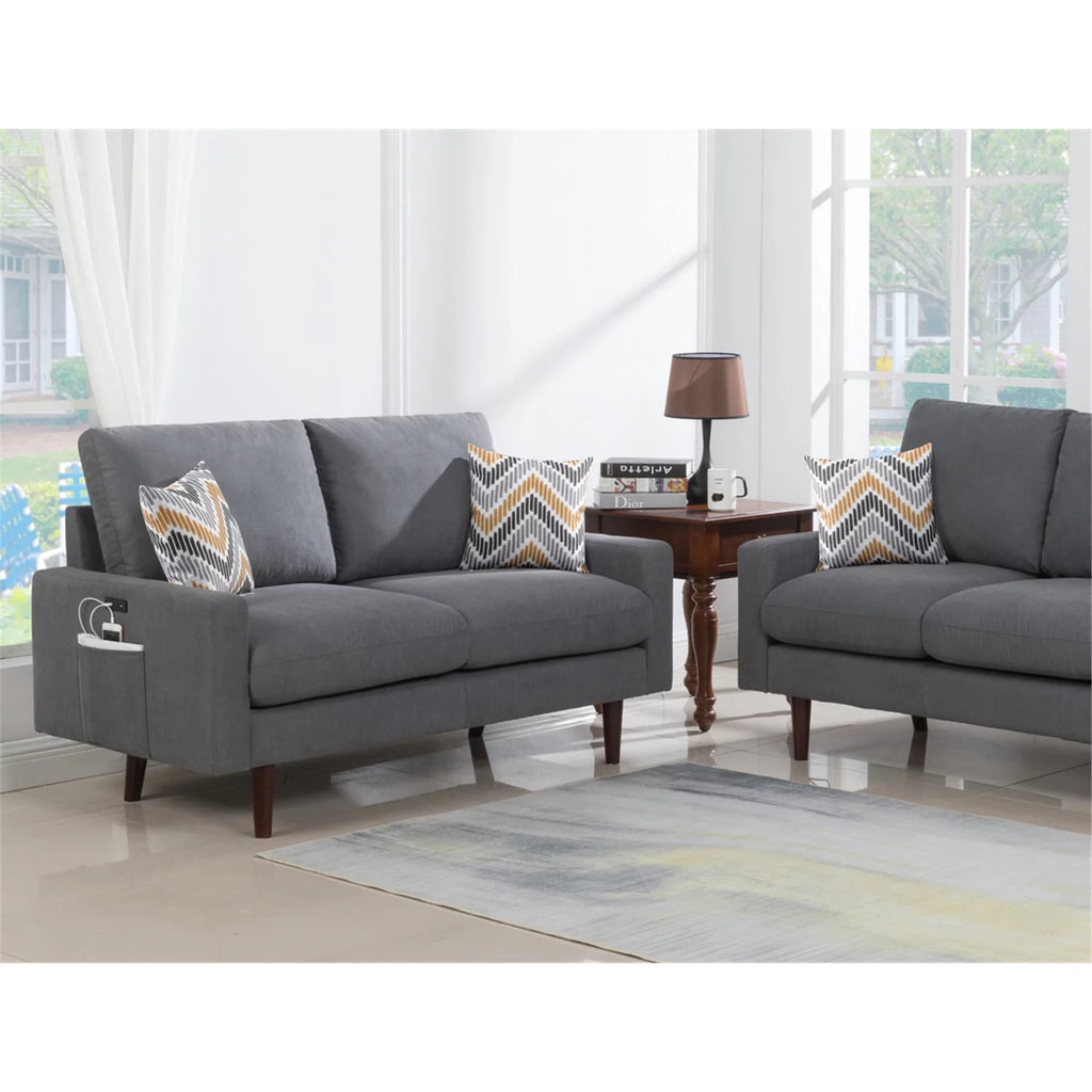 Dark Gray Woven Fabric Loveseat with USB Charging Ports O245551