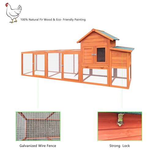 Large Wooden Chicken Coop with Run and Nesting Box J943016